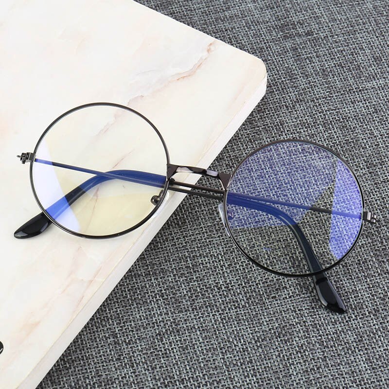 Gafas montura redonda clásicas Vintage para hombre y mujer, lentes planas de espejo óptico para miopía, montura Simple de Metal, novedad de: Gun