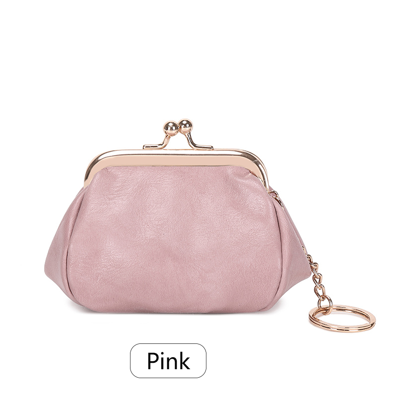 Mini bolsa de moedas retrô com clipe de bloqueio, bolsa de armazenamento portátil diária e fofa para meninas, bolsa de chave simples de cor sólida: Rosa