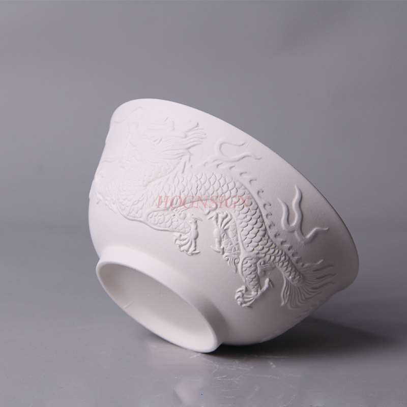 schlicht Carving Longfeng Schüssel Schule Keramik Carving Keramik Hohe Weiß Schlamm halb-fertig Farbe Glasur