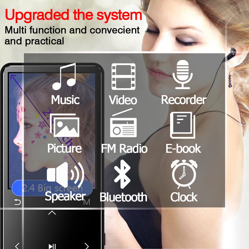 MP3 Player with Bluetooth and Speaker Touch Keys 2.4" Screen HiFi Player Walkman MP 3 Flac Music Player for kids 8/16/20/32/40GB