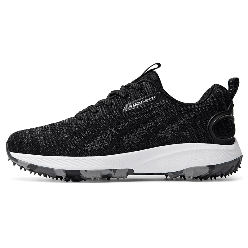 Andningsbara golfskor man sport sneakers för golf promenader träningsdubbar antislip golfstövlar för män atletisk gräsmatta: Svart / 8.5