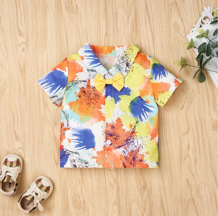 Sommar baby boy kläder set fluga skjorta tie dye topp och enfärgad kort sommar beahwear kläder 2 st set