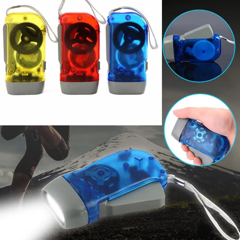 3 couleurs pressage à la main Dynamo manivelle puissance liquidation lampe de poche Mini auto-génératrice torche LED lampe de Camping lumière pour la maison extérieure