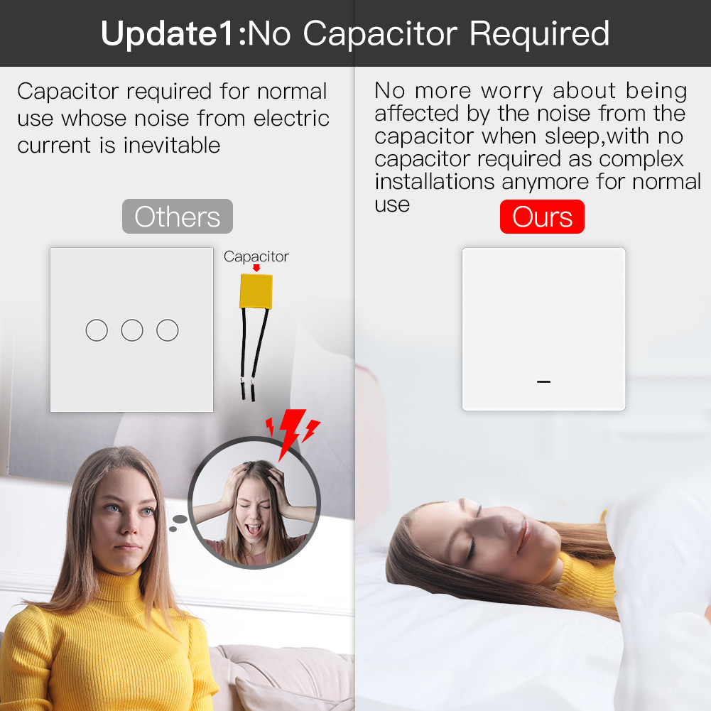 MoesHouse-interruptor de luz inteligente Tuya ZigBee, sin cable neutro, sin condensador, vida inteligente, 2/3 vías, funciona con Alexa y Google Home
