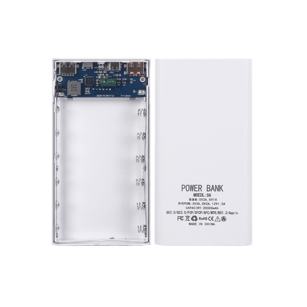 Diy 6*18650 powerbank-gehäuse mit zwei usb-anschlüssen, led-anzeige,  qc3.0 schnelllade-akkuhaltern, lade- und aufbewahrungsbox sowie schutzhülle für mobiltelefone