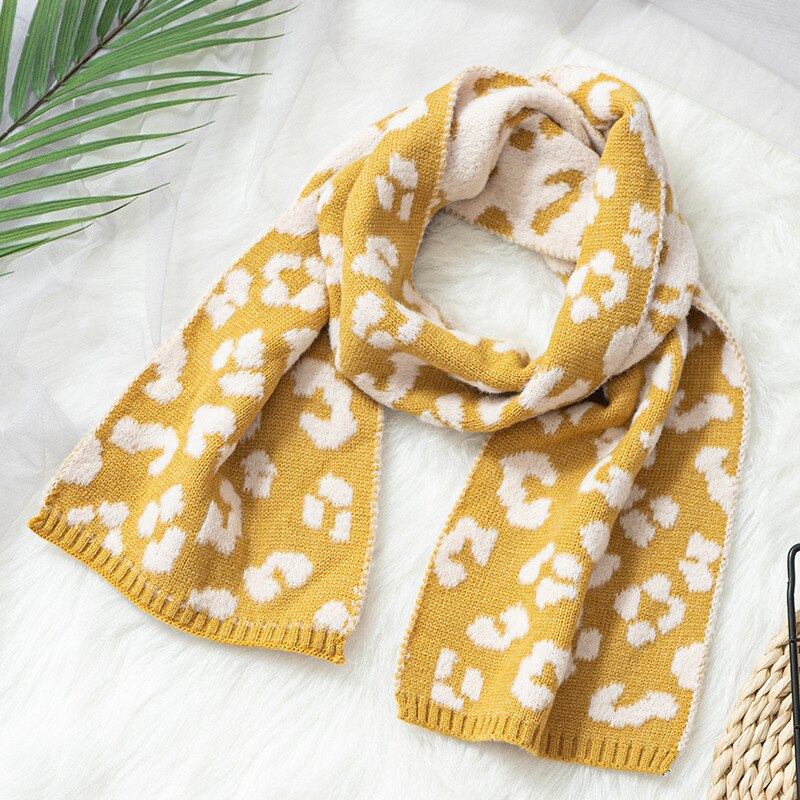 Kids Jongens Meisjes Winter Warm Breien Sjaal Hoed Handschoen Kinderen Baby Sjaals Effen Kleur Geel Rood Gebreide Caps: E(1pc scarf)
