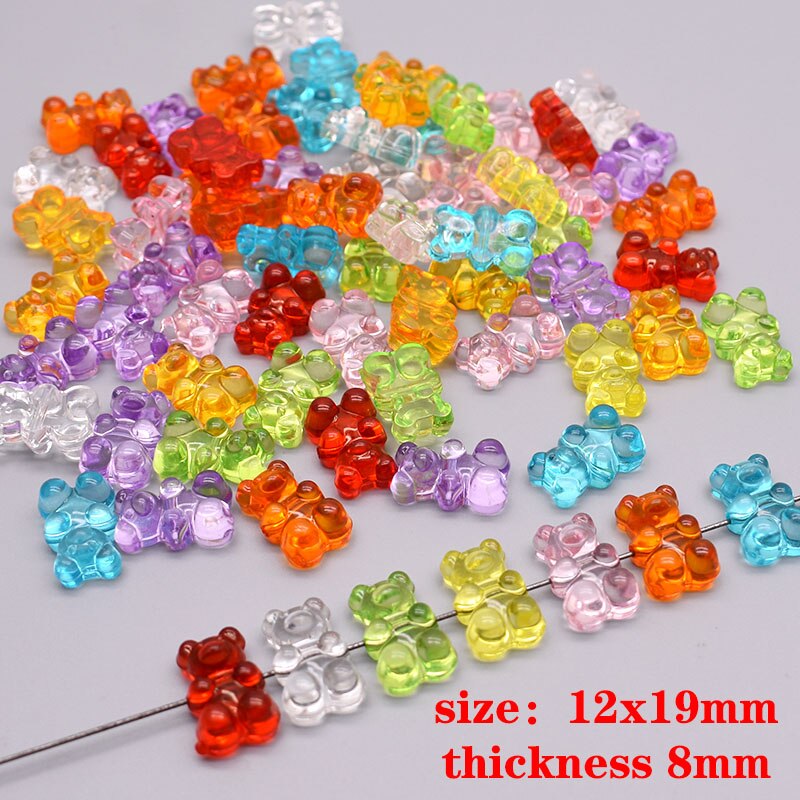 Rainbow Kleurrijke Leuke Gummy Bear Acryl Kralen Voor Sieraden Maken Ketting Armband Oorbellen Beren Kerstcadeau Kruis Gat: 14mm / Beige