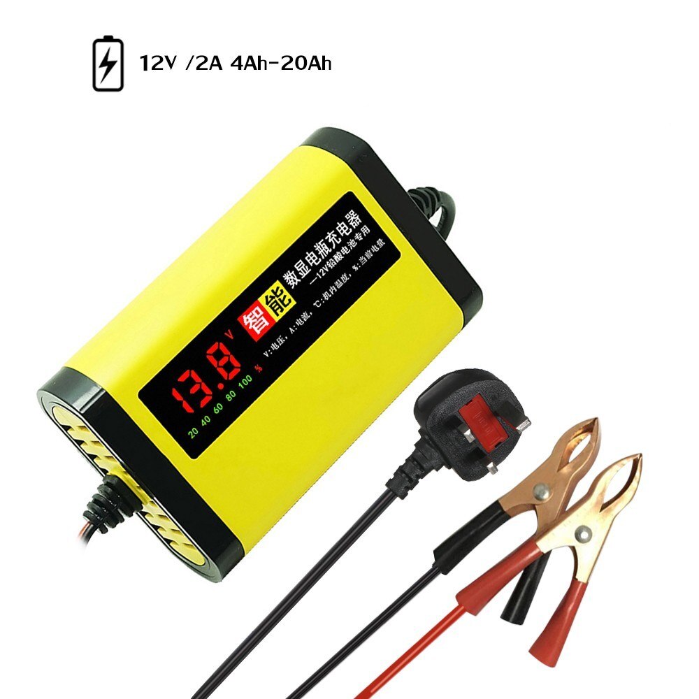 12V 2A LCD Car Battery Charger Maintainer Trickle Full Automatic For Motor LCD Display Acid AGM Full Automatic Lead Acid