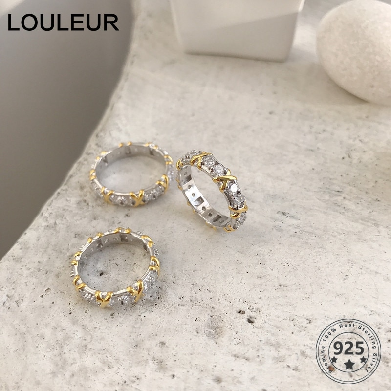 LouLeur 925 sterling silber mädchen verband zirkon ringe elegante luxuriöse ringe für frauen festival hochzeit schmuck