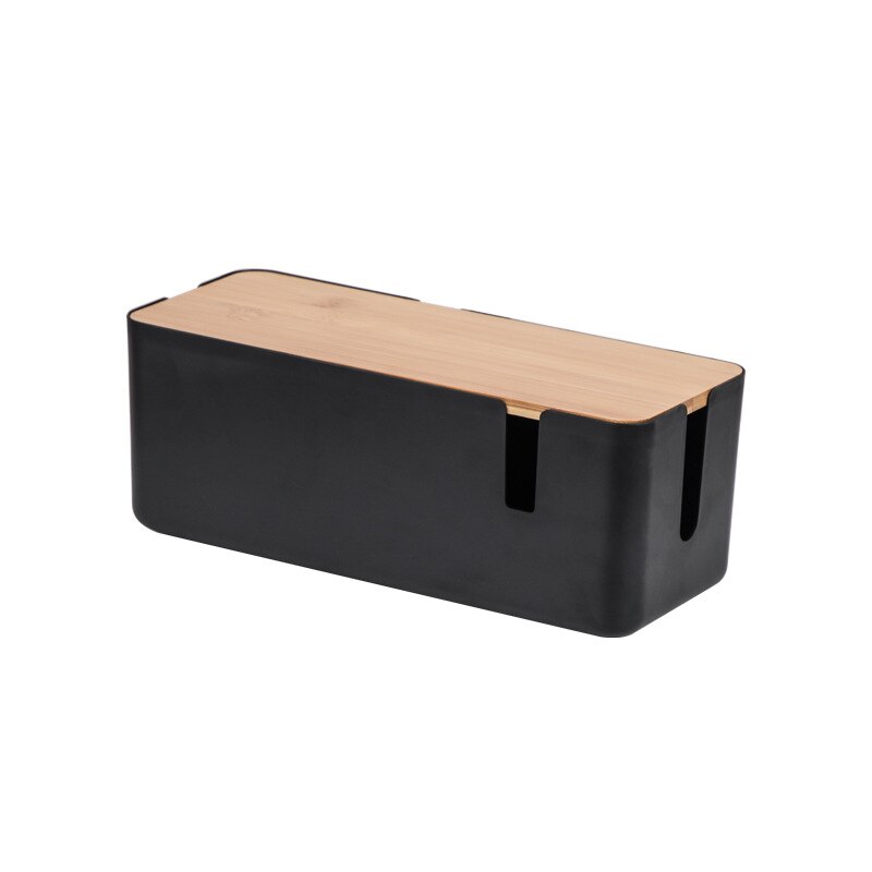 Black Power Strip Wire Case With Wood Cover Manage Cable Storage Box Dustproof Plastic Power Strip Storage Box Desktop Organizer: 1