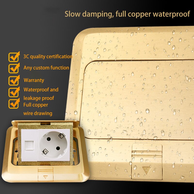 KEKA floor socket EU Plug power socket all bronze gold panel pop socket with rj45 computer Outlet Waterproof embedded ground RU