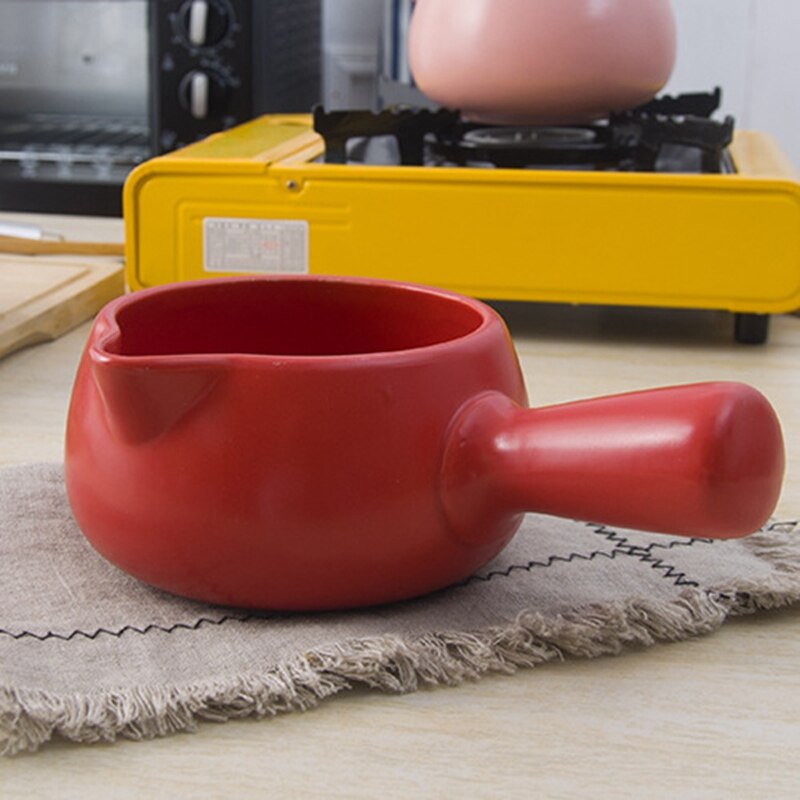 Keramische Servies Koffie Potten Baby Voedingssupplement Emaille Enkel Handvat Koken Melk Pot Pasta Rijst Noodle Siroop Steelpan: 1L Red
