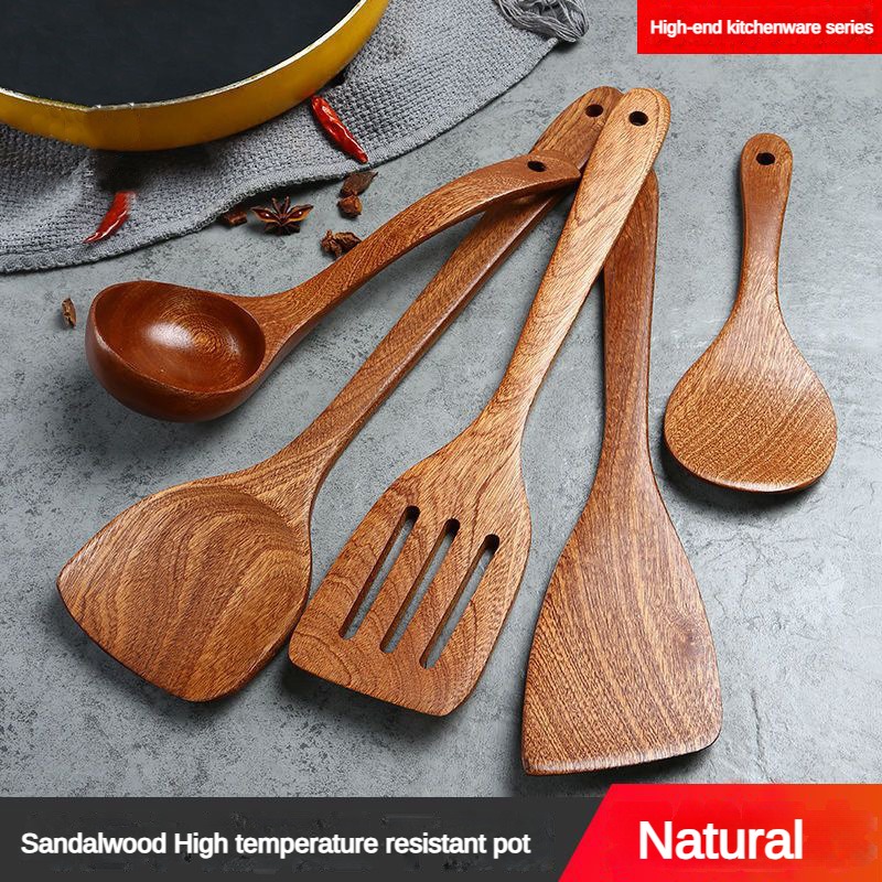 Espátula de madera, cuchara de madera, espátula para freír, cuchara de sopa resistente a altas temperaturas de madera maciza, sin pintura, sin cera, Material Natural