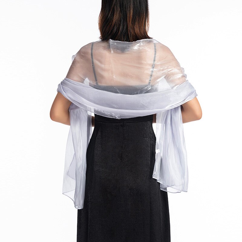 Bryllup sjaler og vikler 170*70 mørkegrå fest aftenkjole bryllup wrap bolero cape sjal ren farve langt tørklæde: Lys sølv