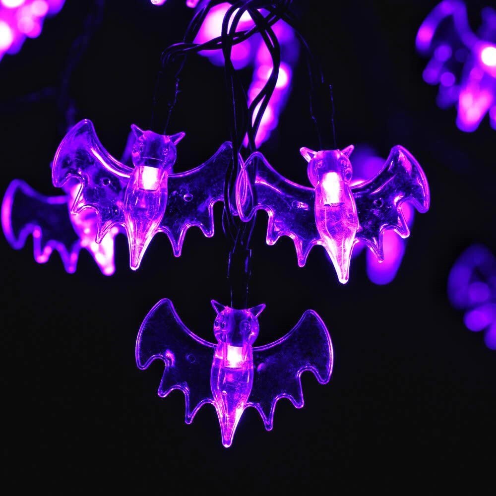 10/20/30 LED Purple Bat String Lights Solar Powered Halloween Bats String Lights for Outdoor Halloween Christmas Party Decor: purple / 5M 20leds Solar