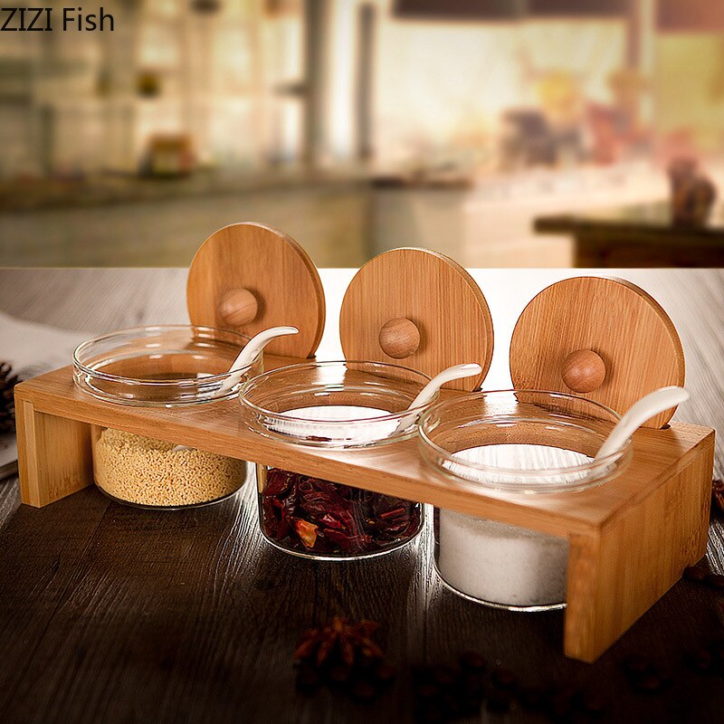 Verre Transparent assaisonnement Pot stockage bouteille ménage assaisonnement boîte sel réservoir cuisine fournitures combinaison ensemble