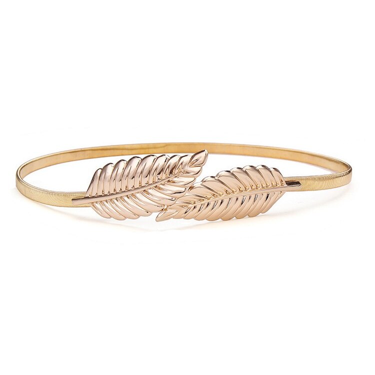 Ceinture avec boucle métallique élastique pour femmes, tenue avec chaîne or/argent, feuilles de fleurs: style 1 gold