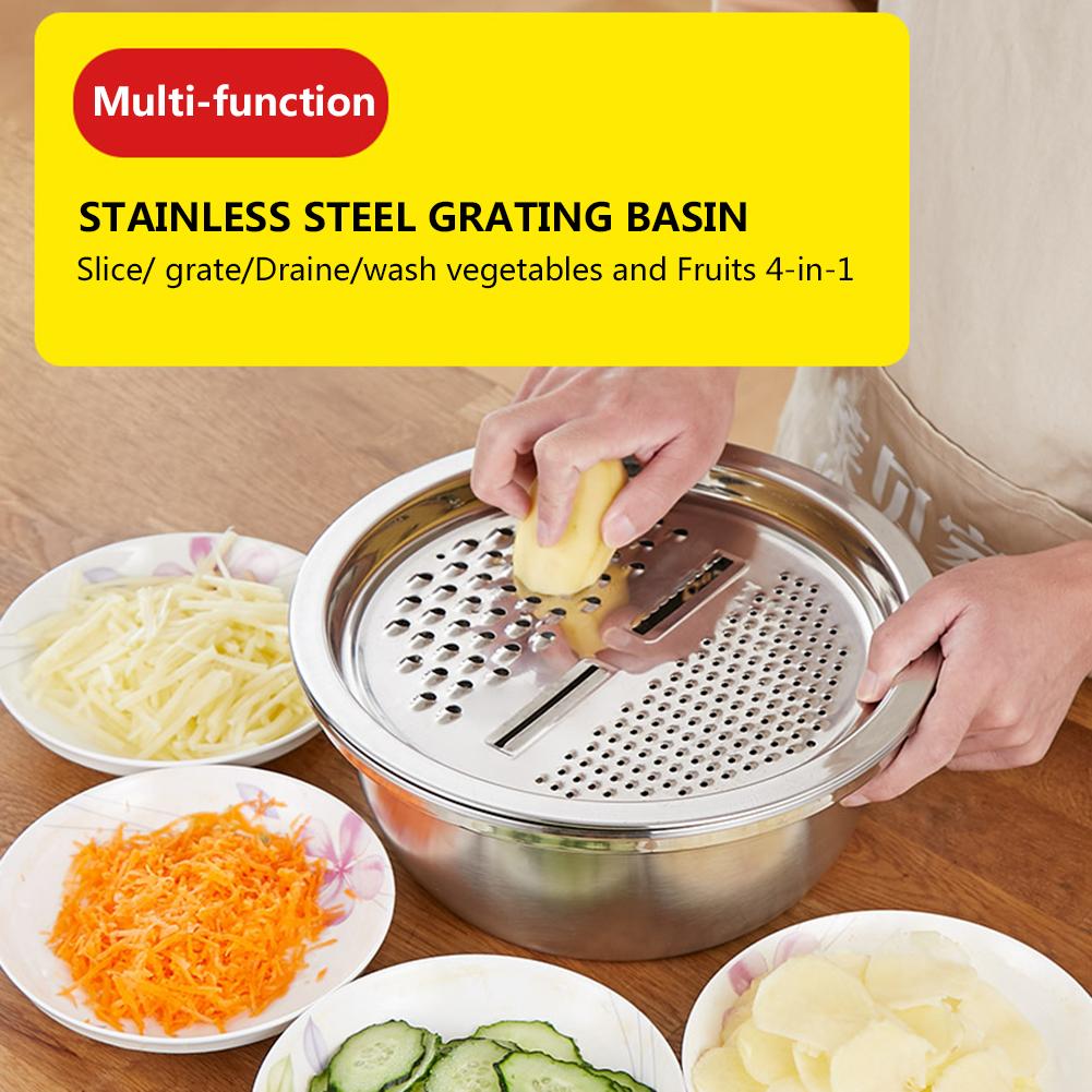 3 stk køkkenribber rustfrit stål multifunktionsostrist med rustfrit stål afløbsbassin til grøntsags kartofler