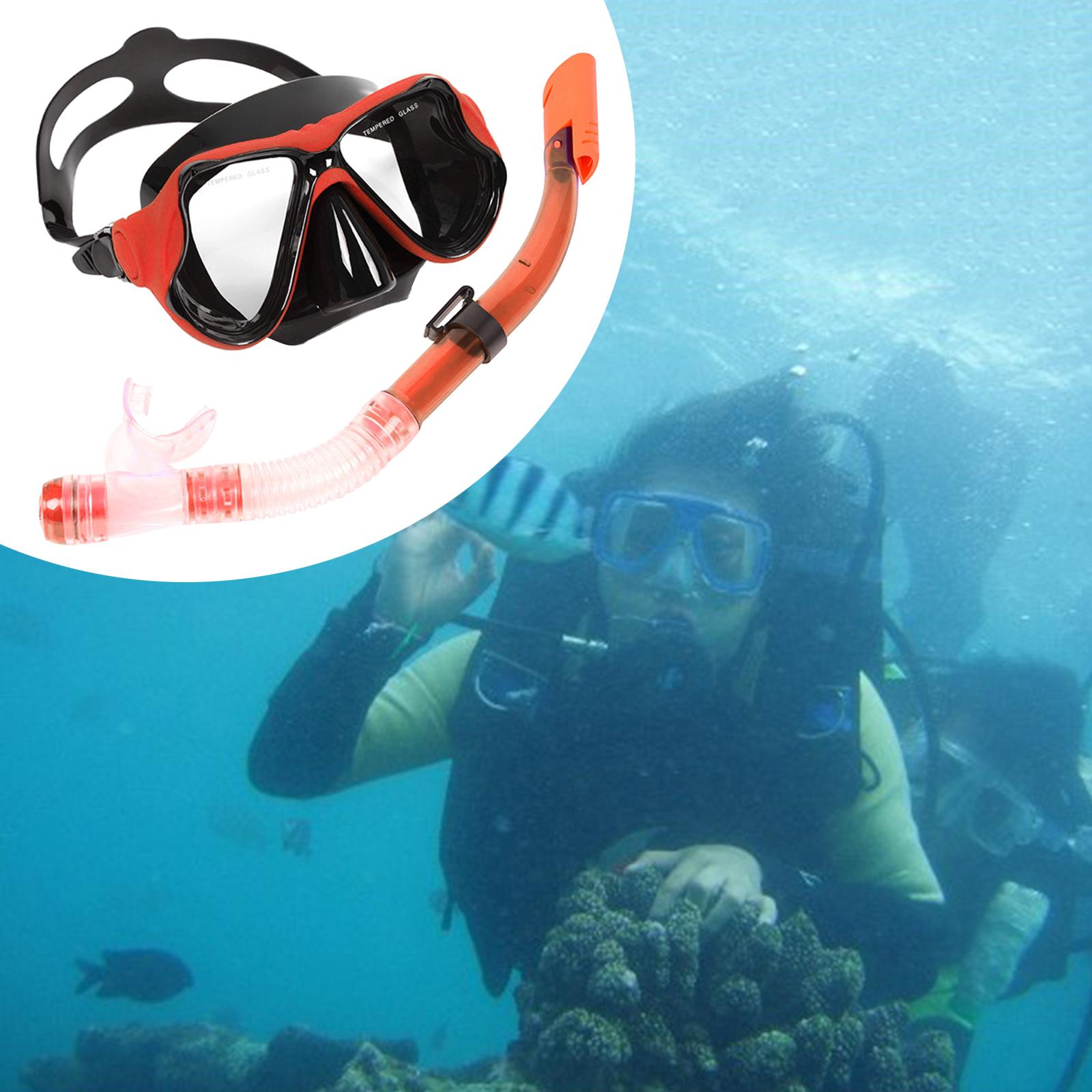 Tubo de Snorkel seco, gafas de cristal templado, conjunto de máscara: Rojo