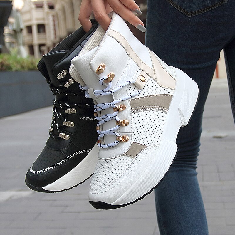 GRITION Womens Walking Shoes Outdoor Winter Sneakers Breathable Height Increasing White Hingking Boots Size 41