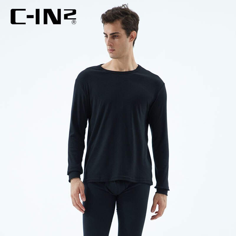 c-in2 men&#39;s underwear cotton round neck autumn clothes autumn winter cotton bottomed shirt thin warm long sleeve T-shirt: black / S