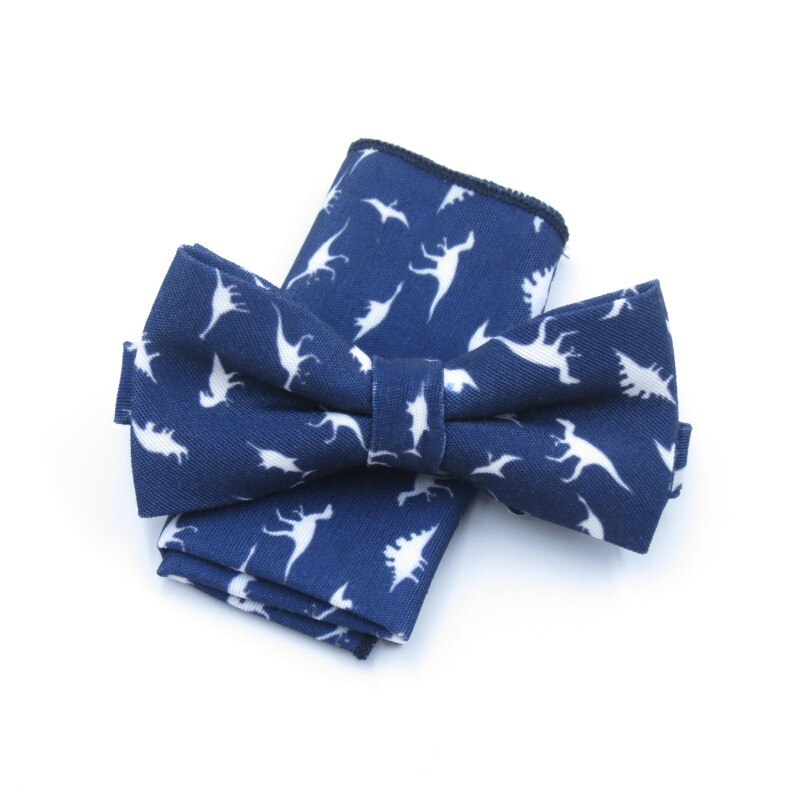Dinosaur Men Bow Tie Set Pocket Square Handkerchief Mens Butterfly Bow Tie Skinny Ties Set Lots Slim Necktie For Man