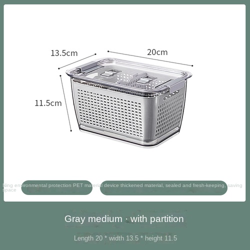 Fridge Storage Box Refrigerator Fresh Vegetable Fruit Boxes Drain Basket Storage Containers With Lid Kitchen Tools Organizer: Yellow