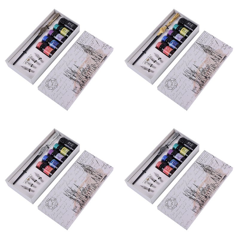 Carving English Calligraphy Dip Pen Fountain Writing Ink Nibs School Stationery