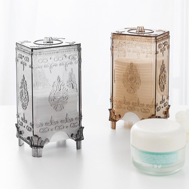 Caja organizadora de maquillaje PS para almacenar algodón de maquillaje en polvo puff Europea organizador de mesa de almacenamiento de maquillaje transparente con tapa