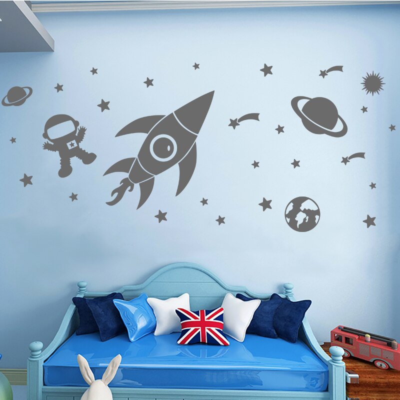 Outer Space Planet Wall Stickers for Kids Room Cartoon Astronaut Art Wall Decals Vinyl Home Decor Baby Nursery Room