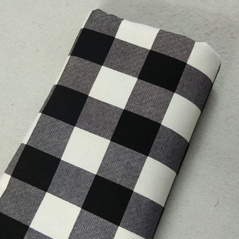 Tela de algodón 100% viaPhil para decoración del hogar, tejido grueso, negro, blanco y gris, con estampado de cuadros grandes mezclados, retales de animales