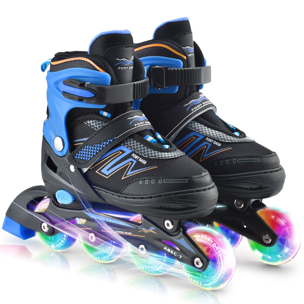 Inline Skates Adjustable with Illuminating Wheels Outdoor Roller Skates Children Tracer Adjustable Inline Skate: Blue M