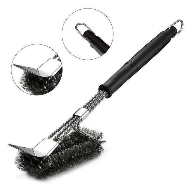 Stainless steel barbecue cleaning brush, wire three-in-one outdoor cleaner, large brush: Default Title