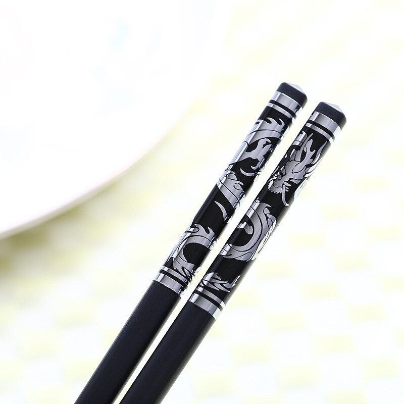 Zollor 1 Pair High Household Alloy Black Chopstick Hotel Restaurant Non-slip Tableware Reusable Food Sticks For Sushi