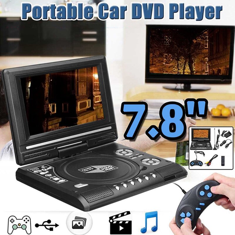 7.8 tommer tv hjem bil dvd-afspiller bærbar hd vcd cd  mp3 hd dvd-afspiller usb sd-kort rca bærbart kabelspil 16:9 roter lcd sn