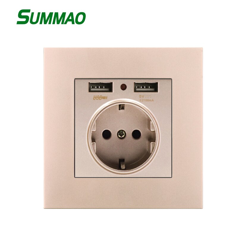 PC Panel Wall Socket BOX Electrical Outlet with USB Ports Charger Power Adapter Room Hotel 16A 250V EU Standard Sockets 86*86mm: Gold