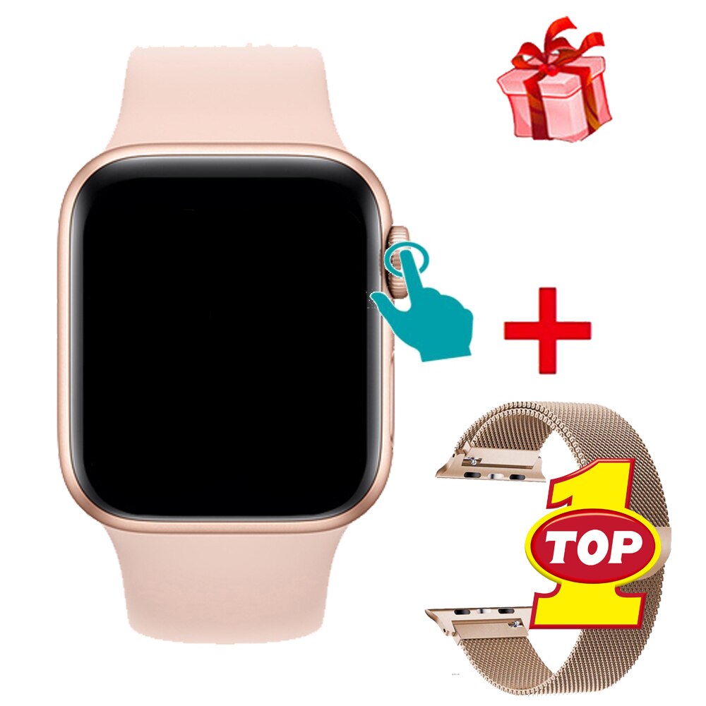 W4 Smart Watch Bluetooth Smartwatch W5 Men Women Music Camera Heart Rate Monitor Waterproof Smart Bracelet VS W34 F10 D28 I5 B57: Pink Add Gold Steel