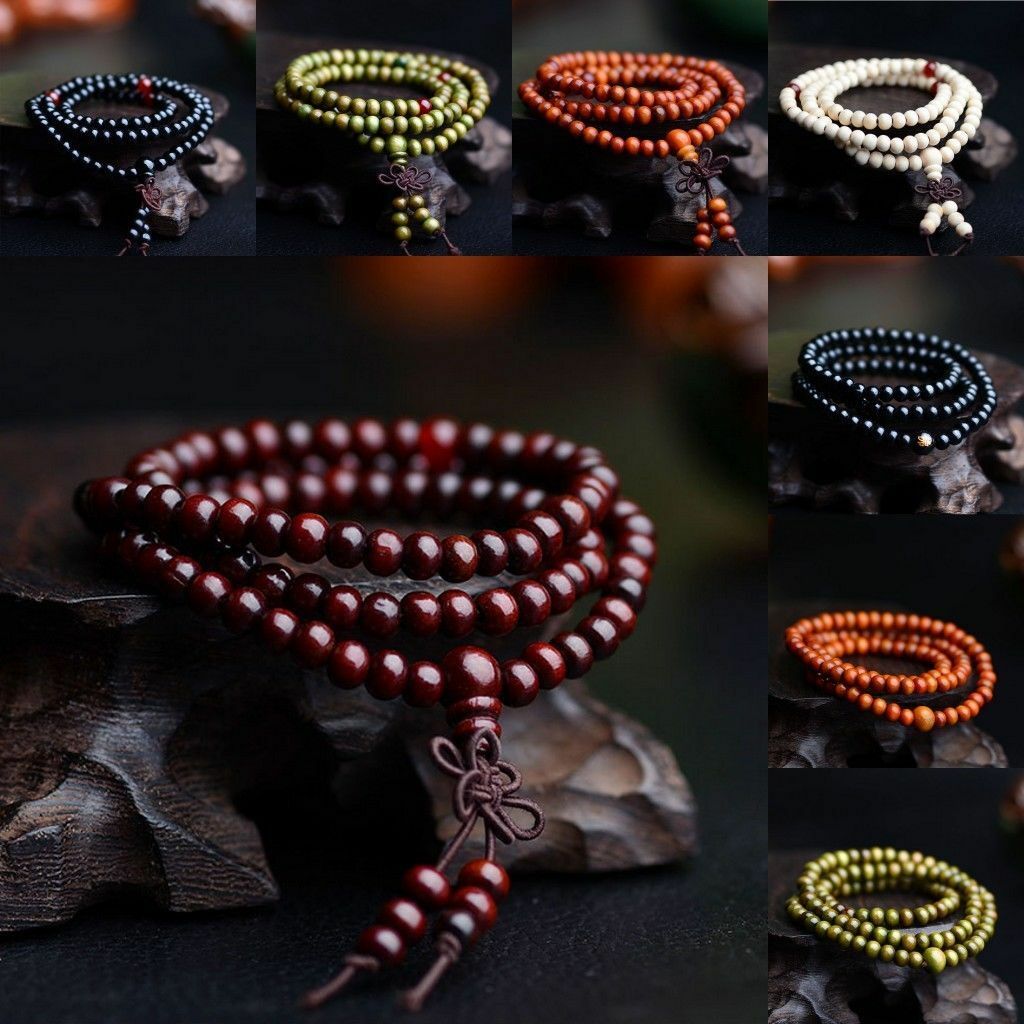 108 perlen 8mm Natürliche Sandelholz Buddhistischen Buddha Holz Gebet Perlen Knoten Schwarz Ebenholz unisex Armbänder Armreifen für Frauen Männer