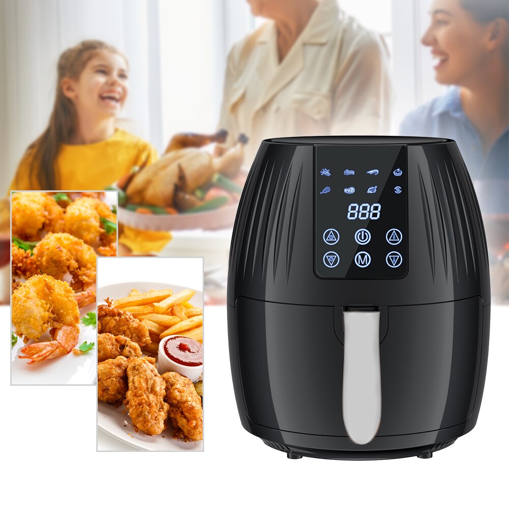 Multifunctional Air Fryer Smart Household 5.5L Large Capacity 1300W Big Firepower Timing Touch Screen LCD Electric Airfryer