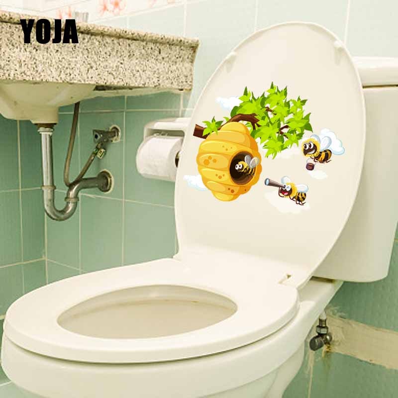 YOJA 22.9X19.5CM A Swarm Of Bees And Honeycombs Cartoon Toilet Seat Decal Wall Sticker Home Decor T5-0945