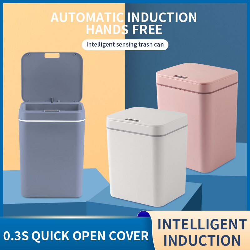 14/16L Intelligent Trash Bin Smart Automatic Trash Bins Induction Waste Bins Home Living Room Kitchen Bedroom Bathroom Trash Can