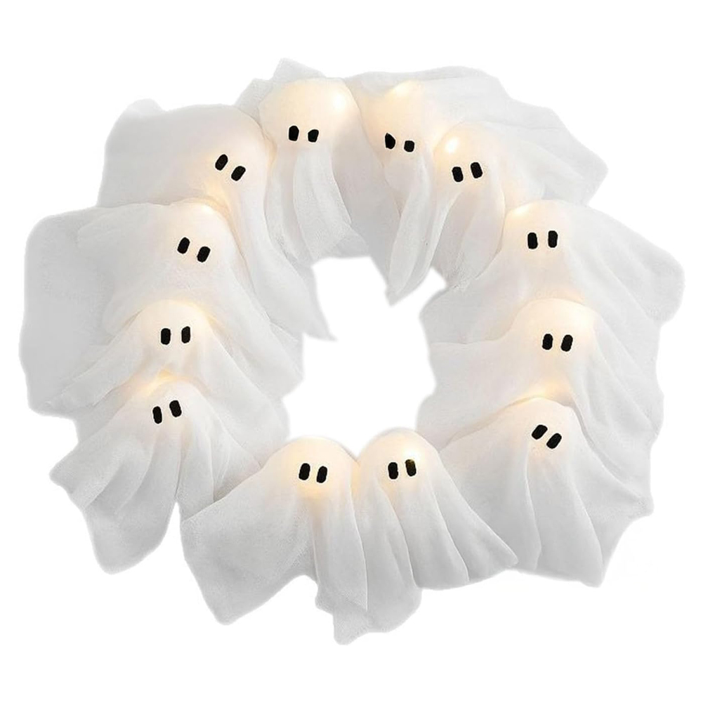 Glödande halloween-dekoration led-spökljus lysande spökkrans utomhusväggdekor kuslig ytterdörrhängande dekor: Default Title