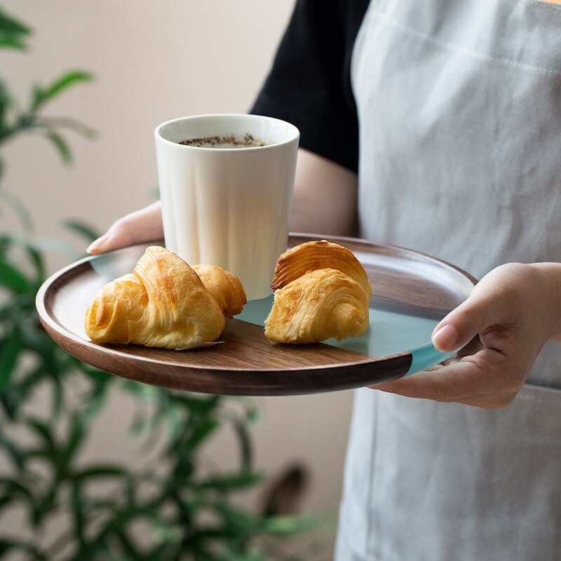 Black Walnut Resin Tea Tray Wooden Rectangular Fruit Tray Solid Wood Small Tea Table Bamboo Tea Tray