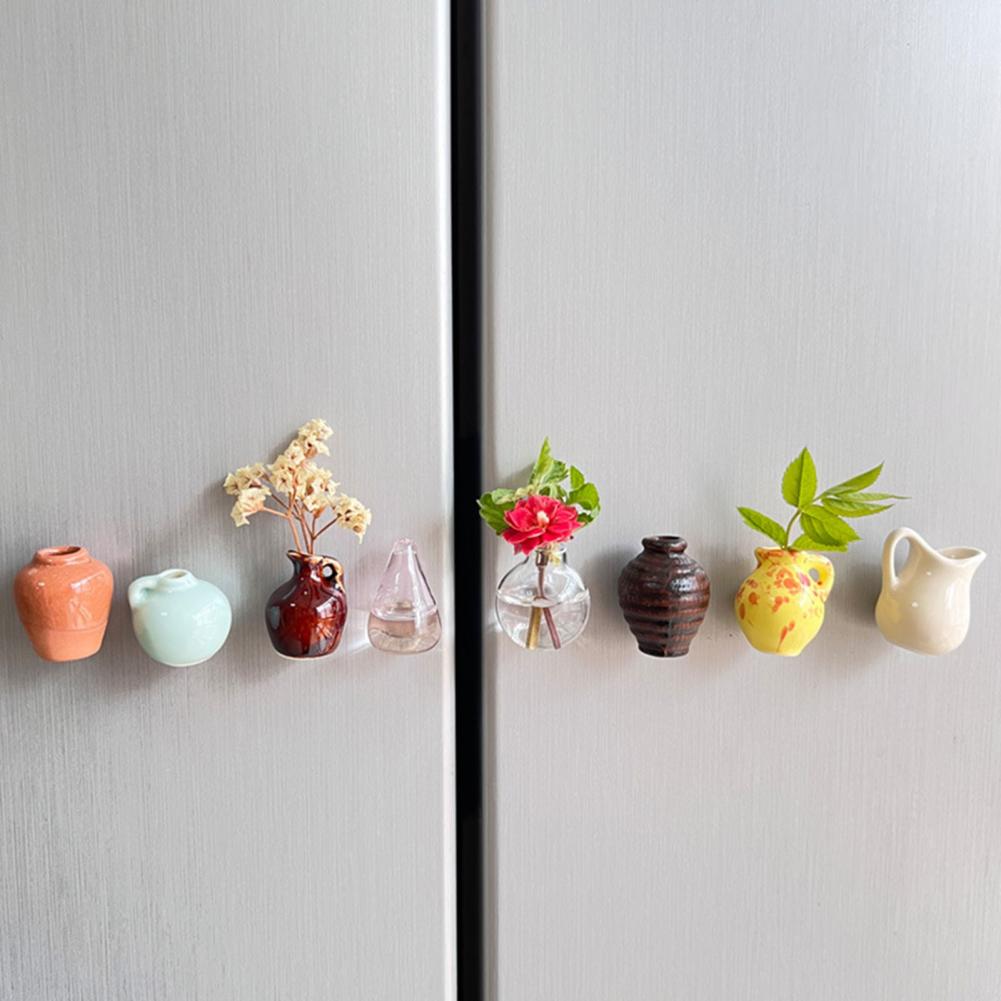 Vase à fleurs en céramique Mini Vase magnétique décor 3d plantes bouteille porte-fleurs réfrigérateur aimant ensemble pour la maison bureau cuisine décor