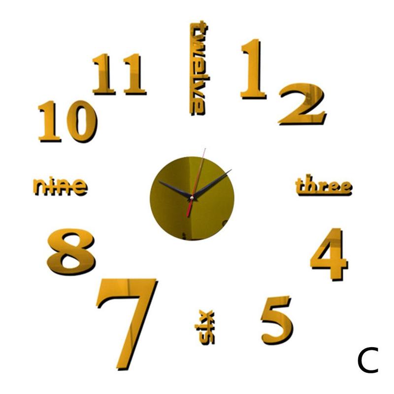 DIY Mirror Wall Clock Sticker Acrylic 3D Roman Numbers Art Watch Office Clocks Wall Home For Living Wall Room Clock Decals: C