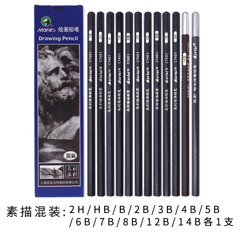 6/3 pcs Drawing Charcoal Pencil Painting 2H-8B 10B 12B Lead Level Honed 14B for Beginners Soft Neutral Hard: Mixed 1