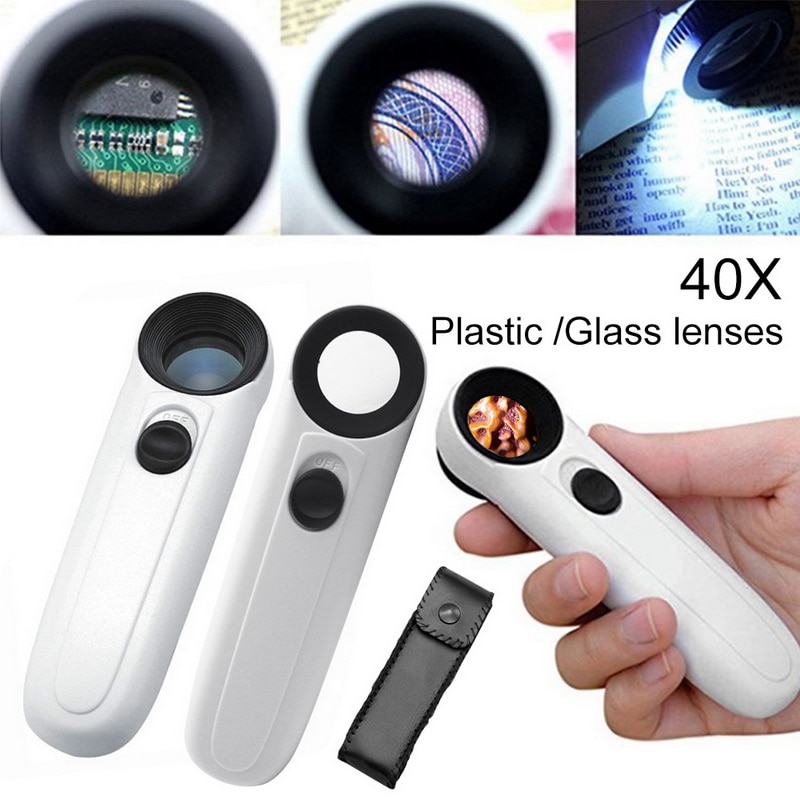 Handheld 40x Vergrootglas Vergrootglas Met 2 Led Light Handheld Vergrootglas Loupe Acryl Lens Loep Loop