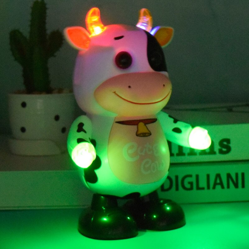 Leuke Koe Elektrische Dansen Robot Met Geluid Licht Muziek Dansen Robot Kalf Model Baby Kinderen Elektrische Huisdieren Speelgoed Verjaardag