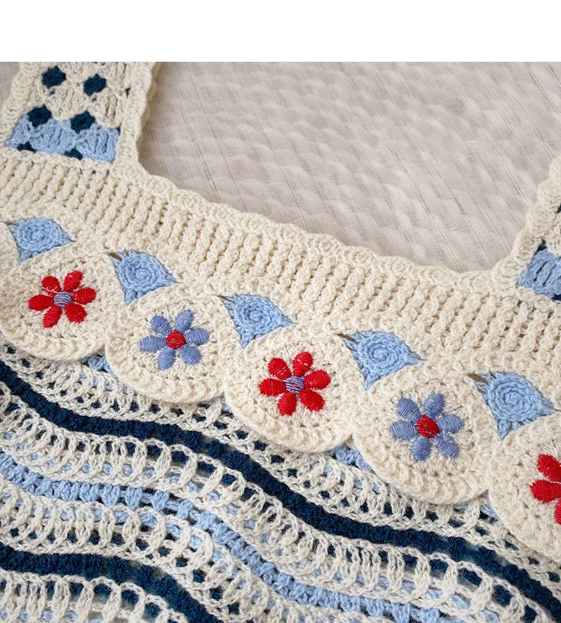 Hæklet tanktop med broderi, åben strik, firkantet, ærmeløs crop top til kvinder, sommer, fairycore, cottagecore, bedstemor vintage outfit