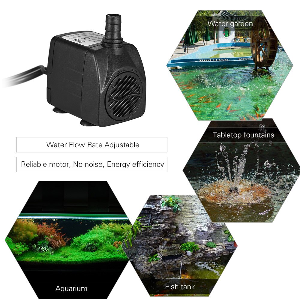 150-180L/H Fish Tank Aquarium Water Pump 2W/2.5W Submersible Water Pump with 4 LED Light Fountain Pump for Aquarium Pond EU/US